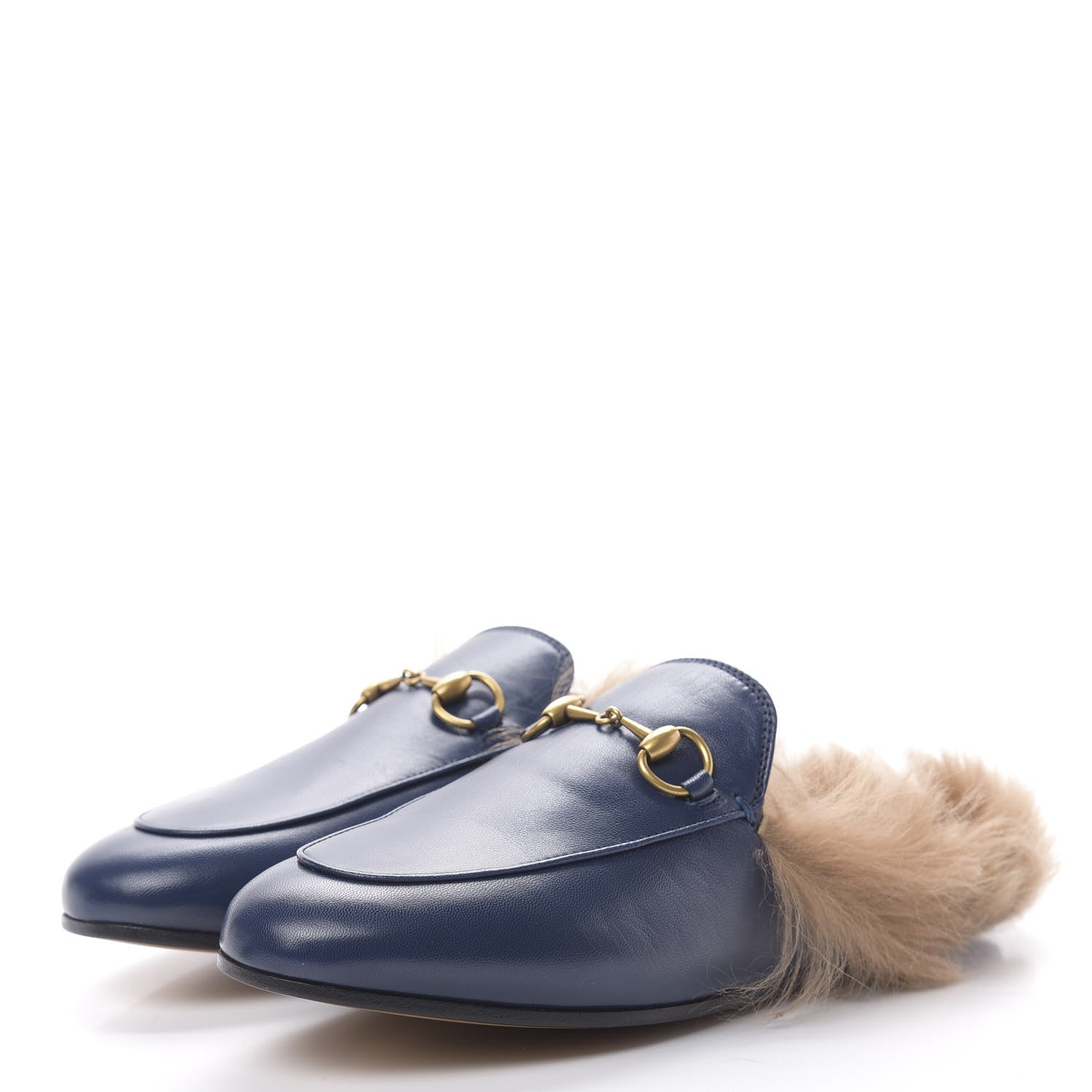 Gucci Malaga Kid Fur Womens Princetown Slippers 37 Blue Agata 3 of 9