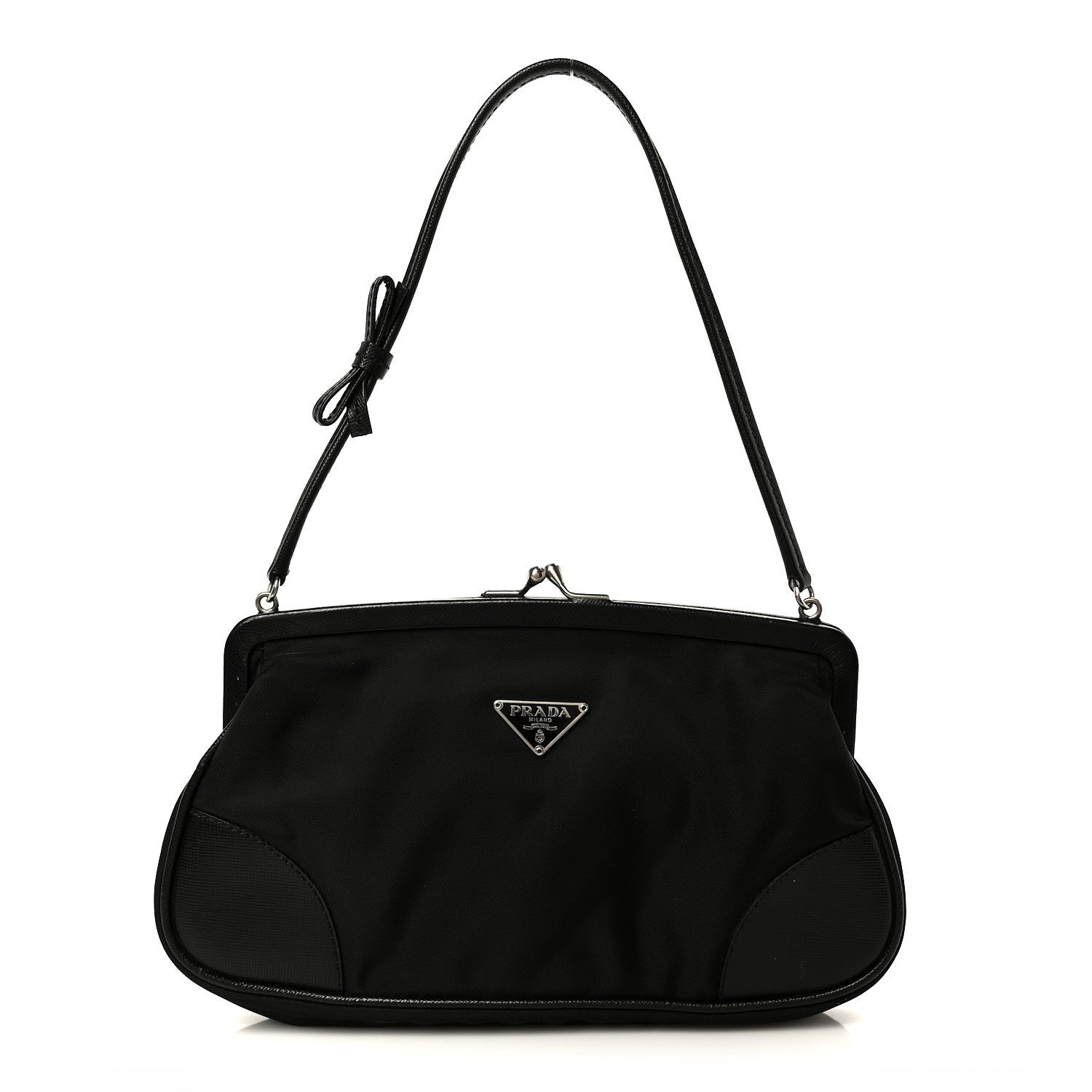 Prada Tessuto Nylon Kisslock Shoulder Bag Black Black 1 of 12