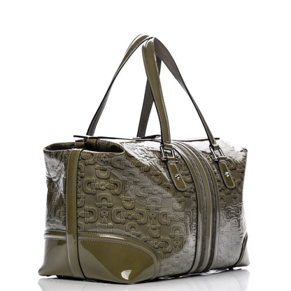 Gucci Patent Horsebit Embossed Large Treasure Boston Tote Green 3 of 7