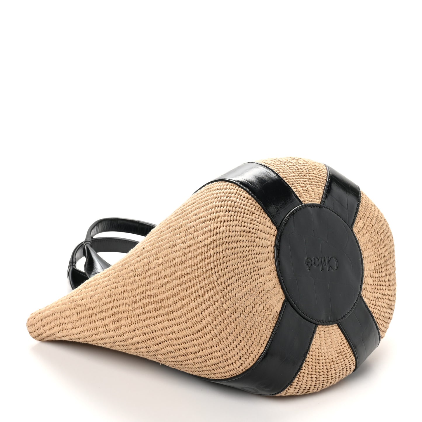 Raffia Calfskin Crocodile Embossed Large Woody Tote Black