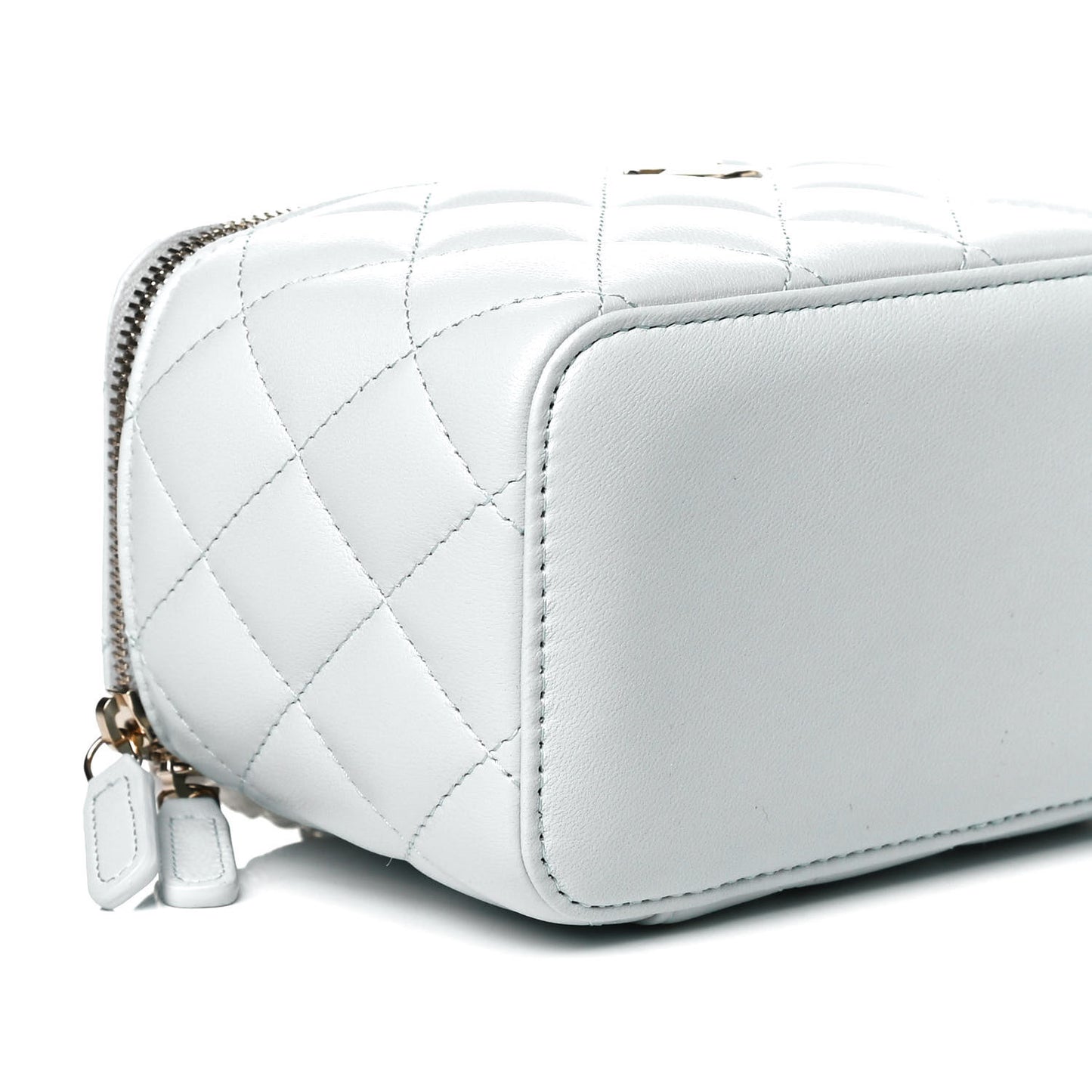 Lambskin Quilted Small Top Handle Vanity Case With Chain Light Blue