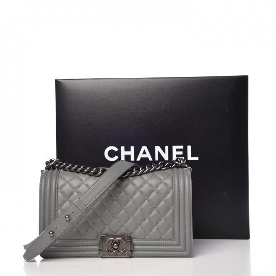Chanel Calfskin Quilted Medium Boy Flap Grey 8 of 8