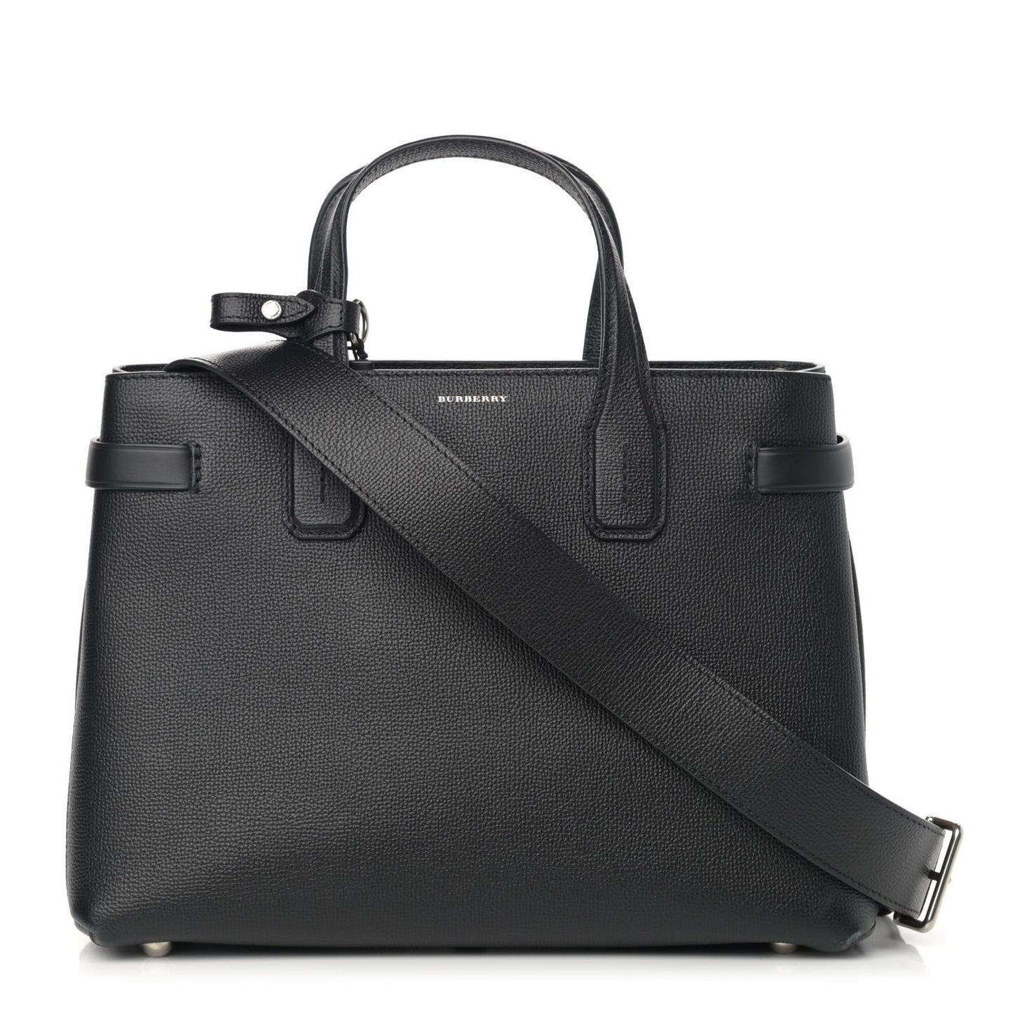 Grainy Calfskin Vintage Check Medium Banner Tote Black