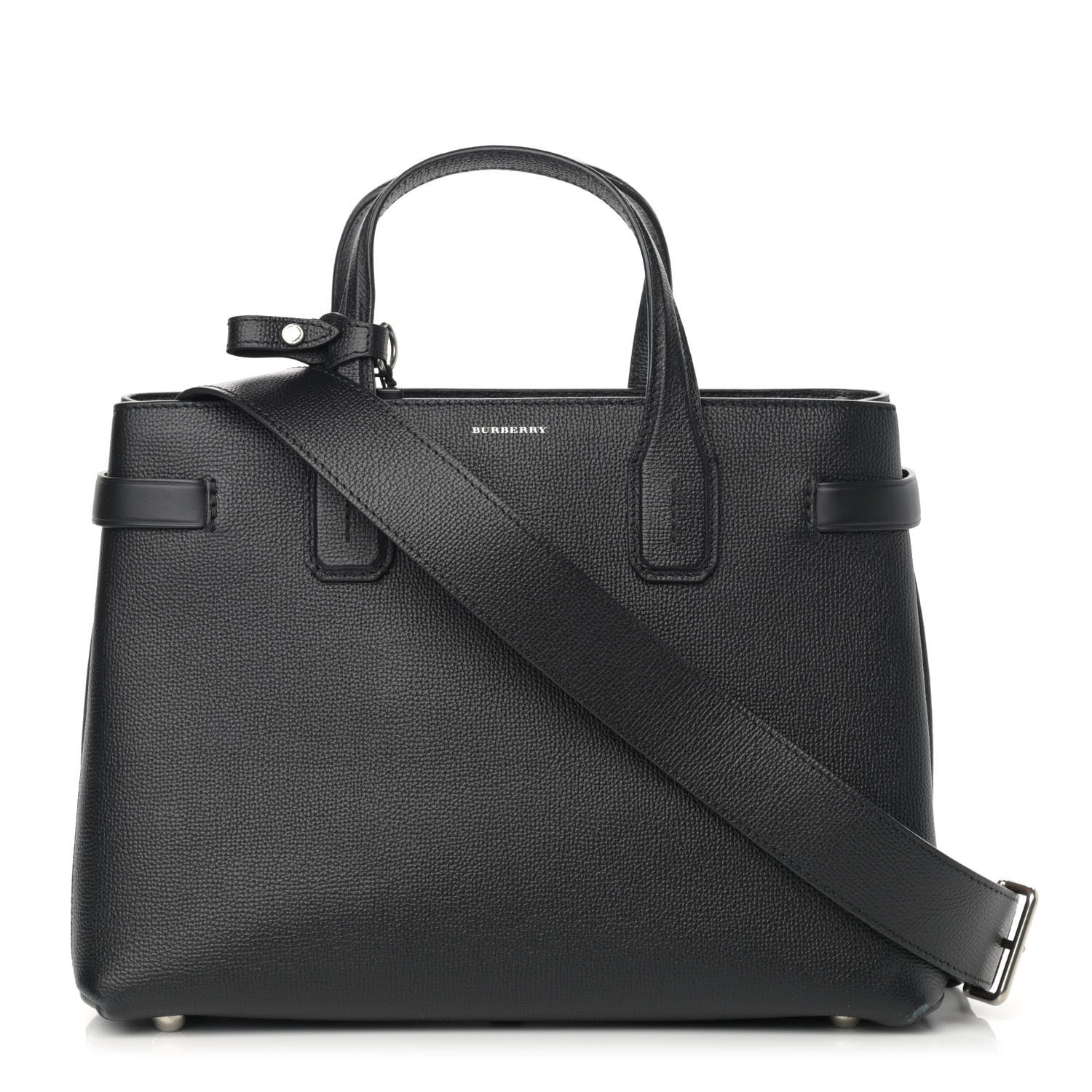 Burberry Grainy Calfskin Vintage Check Medium Banner Tote Black 1 of 16