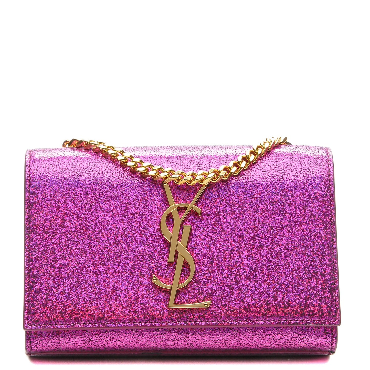 Metallic Calfskin Small Classic Monogram Kate Satchel Fuchsia