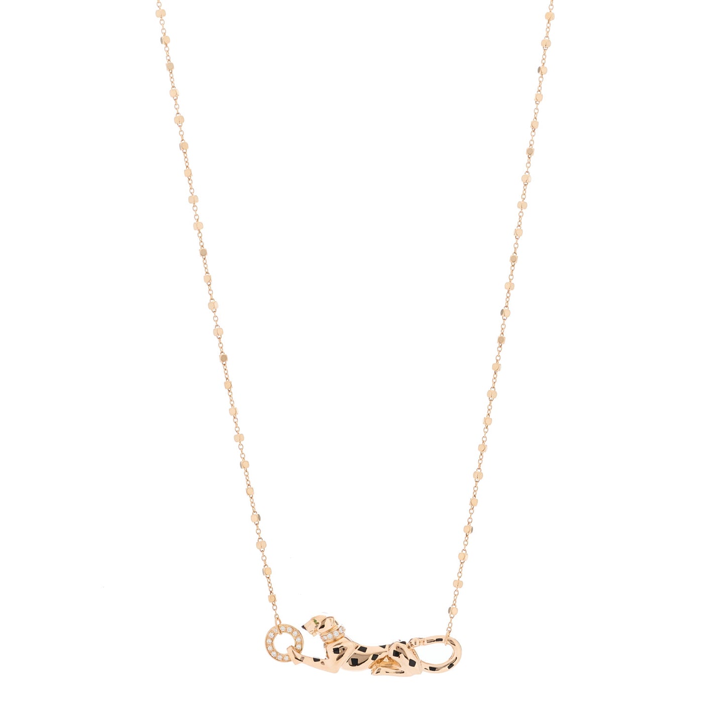 18K Pink Gold Diamond Tsavorite Black Lacquer Panthere De Cartier Necklace