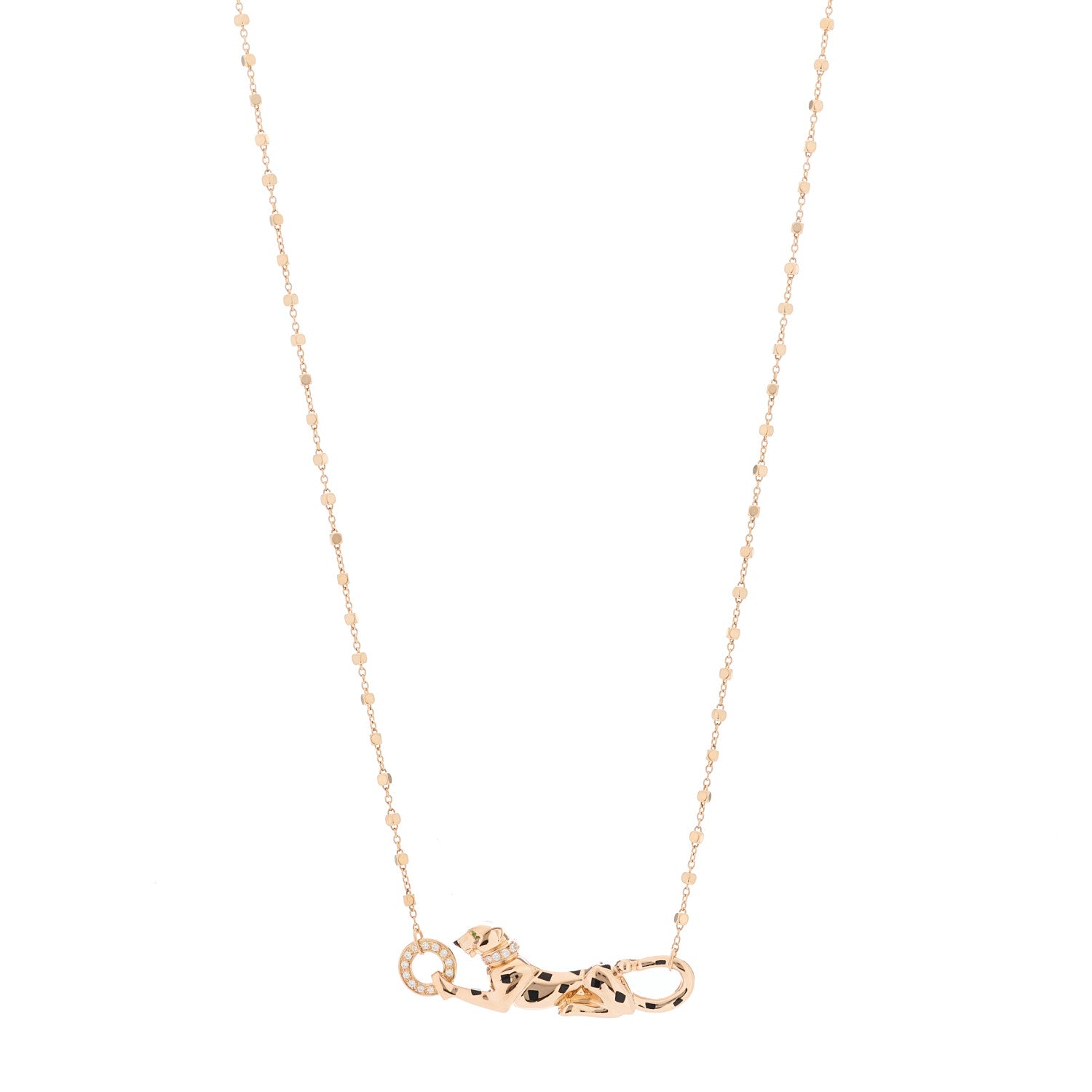 Cartier 18K Pink Gold Diamond Tsavorite Black Lacquer Panthere De Cartier Necklace 1 of 4