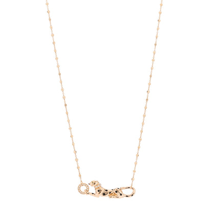 Cartier 18K Pink Gold Diamond Tsavorite Black Lacquer Panthere De Cartier Necklace 1 of 4