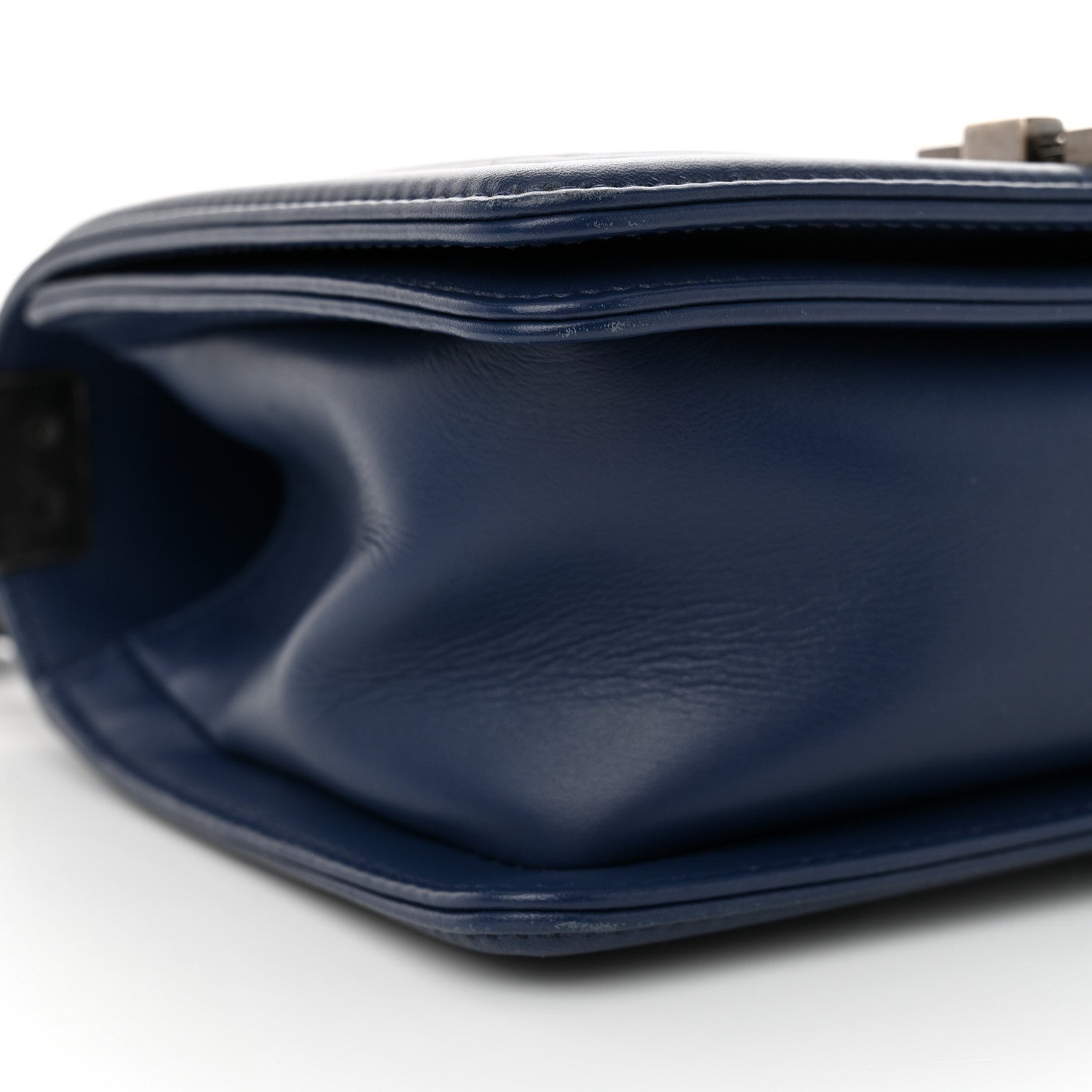 Chanel Calfskin Painted Chevron Embossed Small Boy Flap Dark Blue 9 of 11