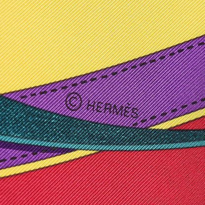 Hermes Silk La Promenade Du Matin Scarf 90 Rouge H Jaune Vert 3 of 5