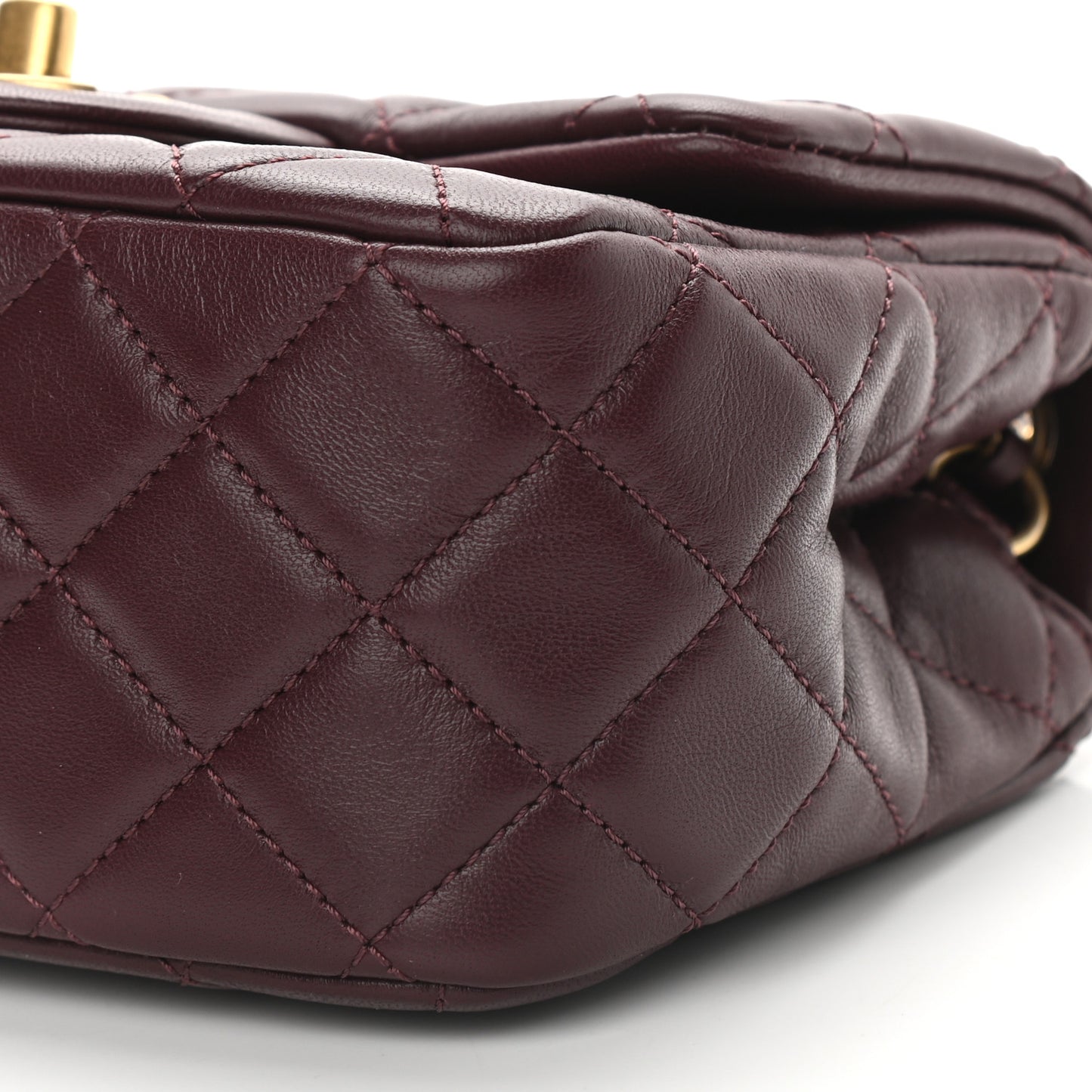 Lambskin Quilted Mini Pearl Crush Flap Burgundy