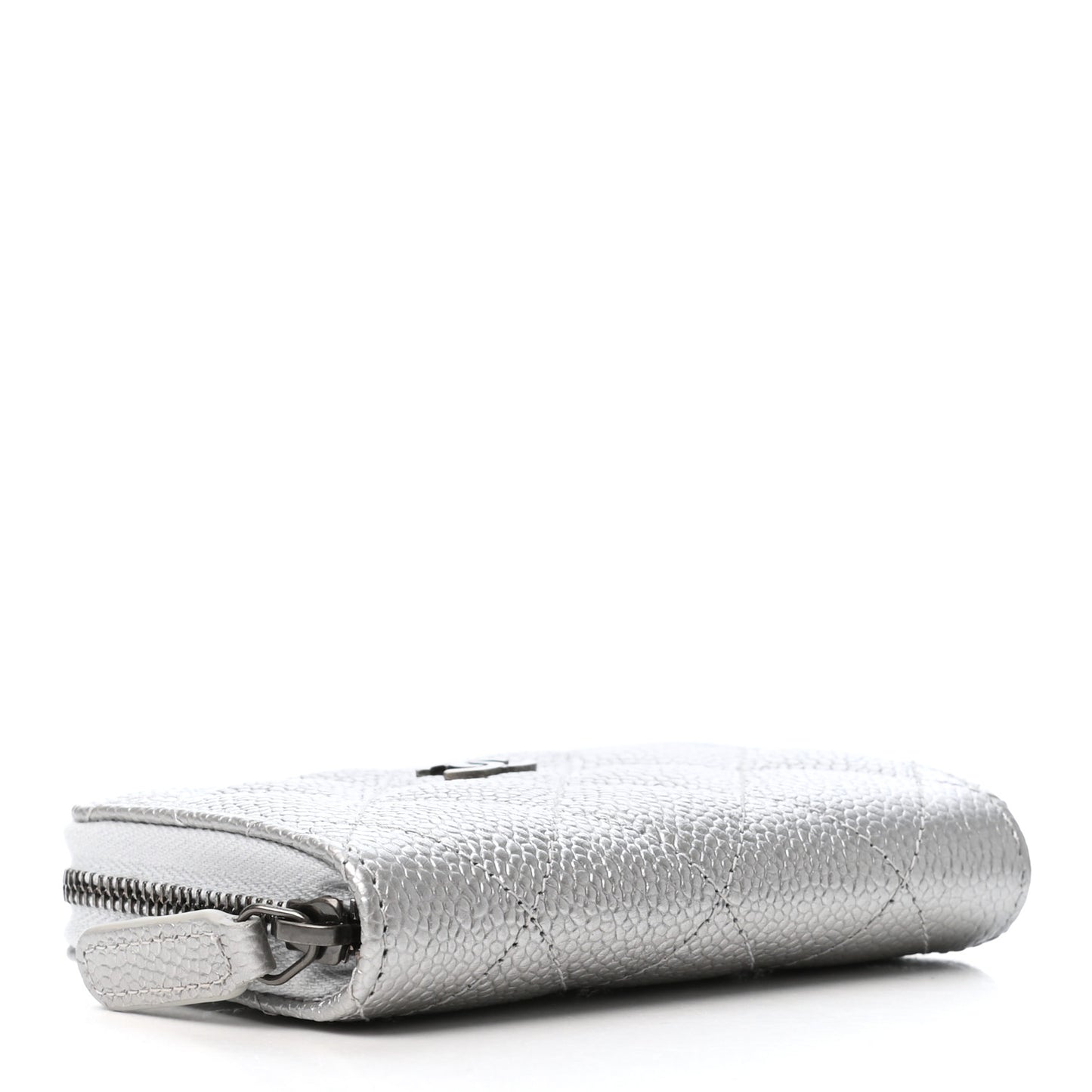 Metallic Caviar Quilted Zip Coin Purse Silver