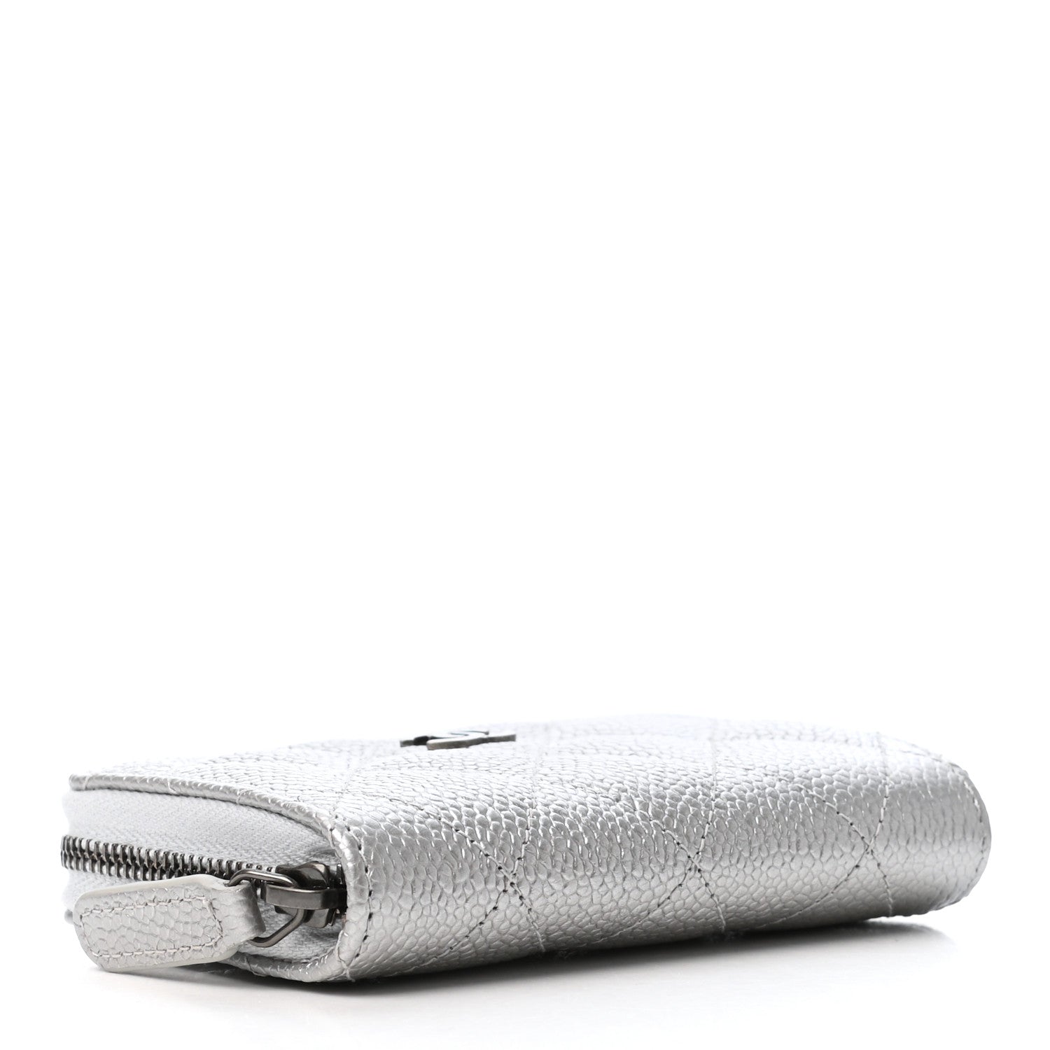 Chanel Metallic Caviar Quilted Zip Coin Purse Silver 4 of 8