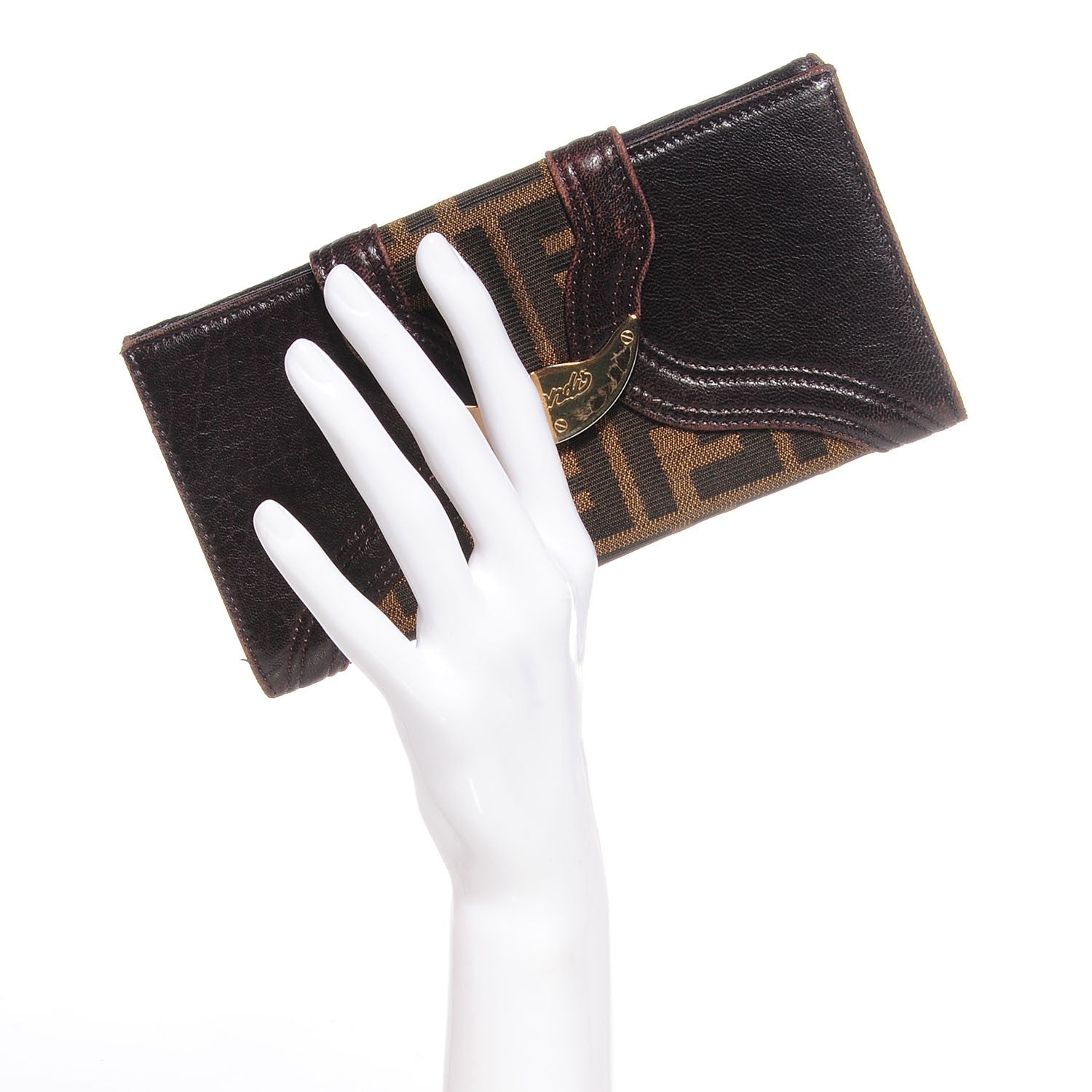 Fendi Zucca Nappa Nuvolata Vitello Tortuga Spy Continental Wallet Tobacco Moro 2 of 8