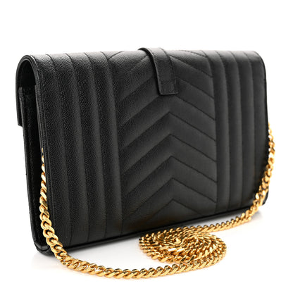 Saint Laurent Grain De Poudre Mixed Matelasse Triquilt Monogram Chain Wallet Black 3 of 10