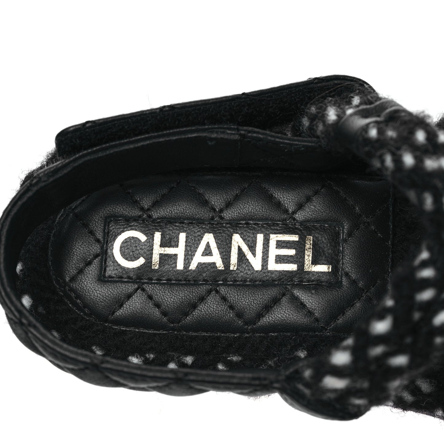Cord Lambskin Quilted Logo Sandals 36 Black White