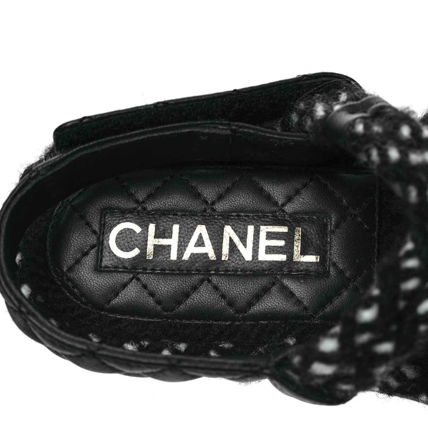 Chanel Cord Lambskin Quilted Logo Sandals 36 Black White 7 of 7