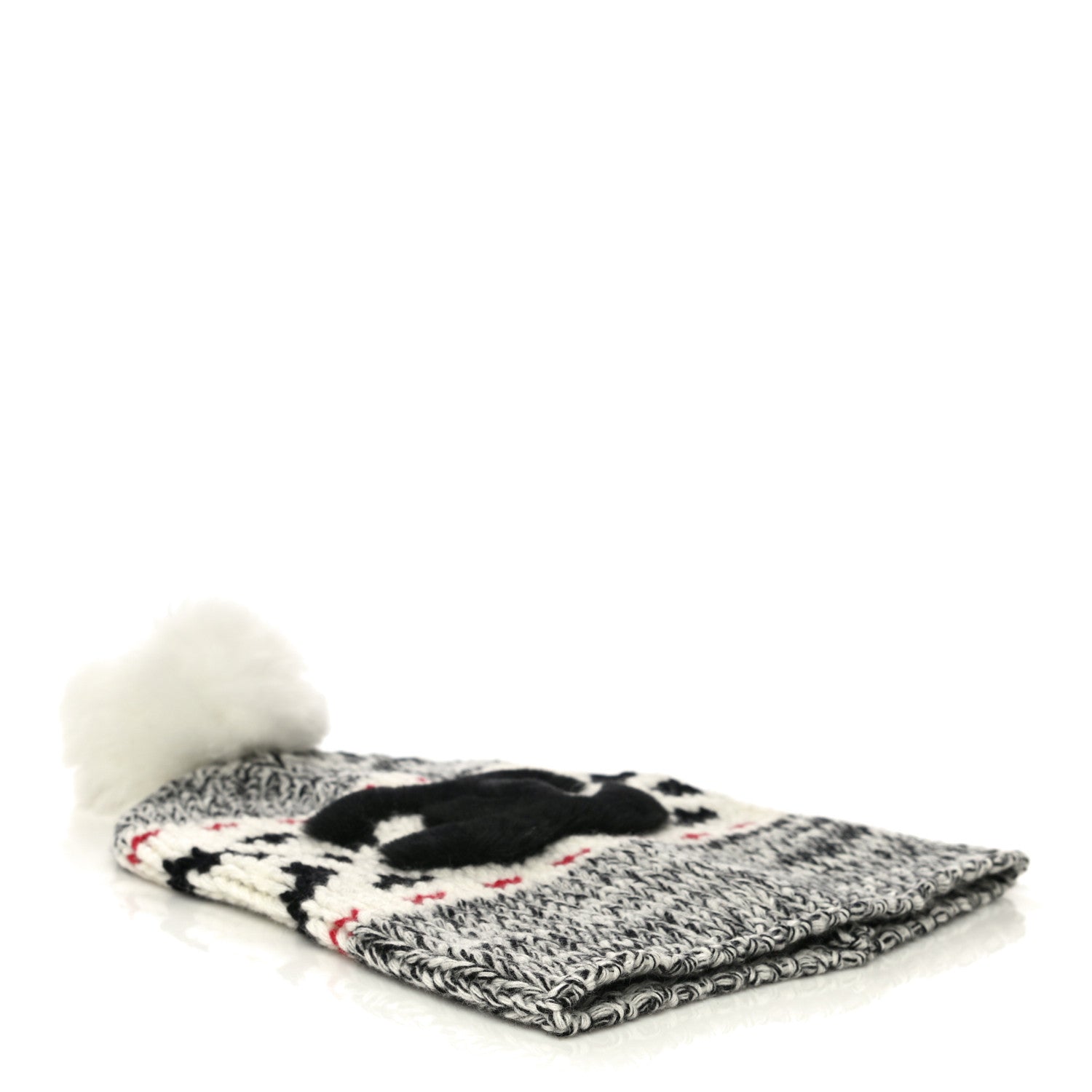 Chanel Wool Shearling CC Beanie Hat Ivory Black Red 3 of 8