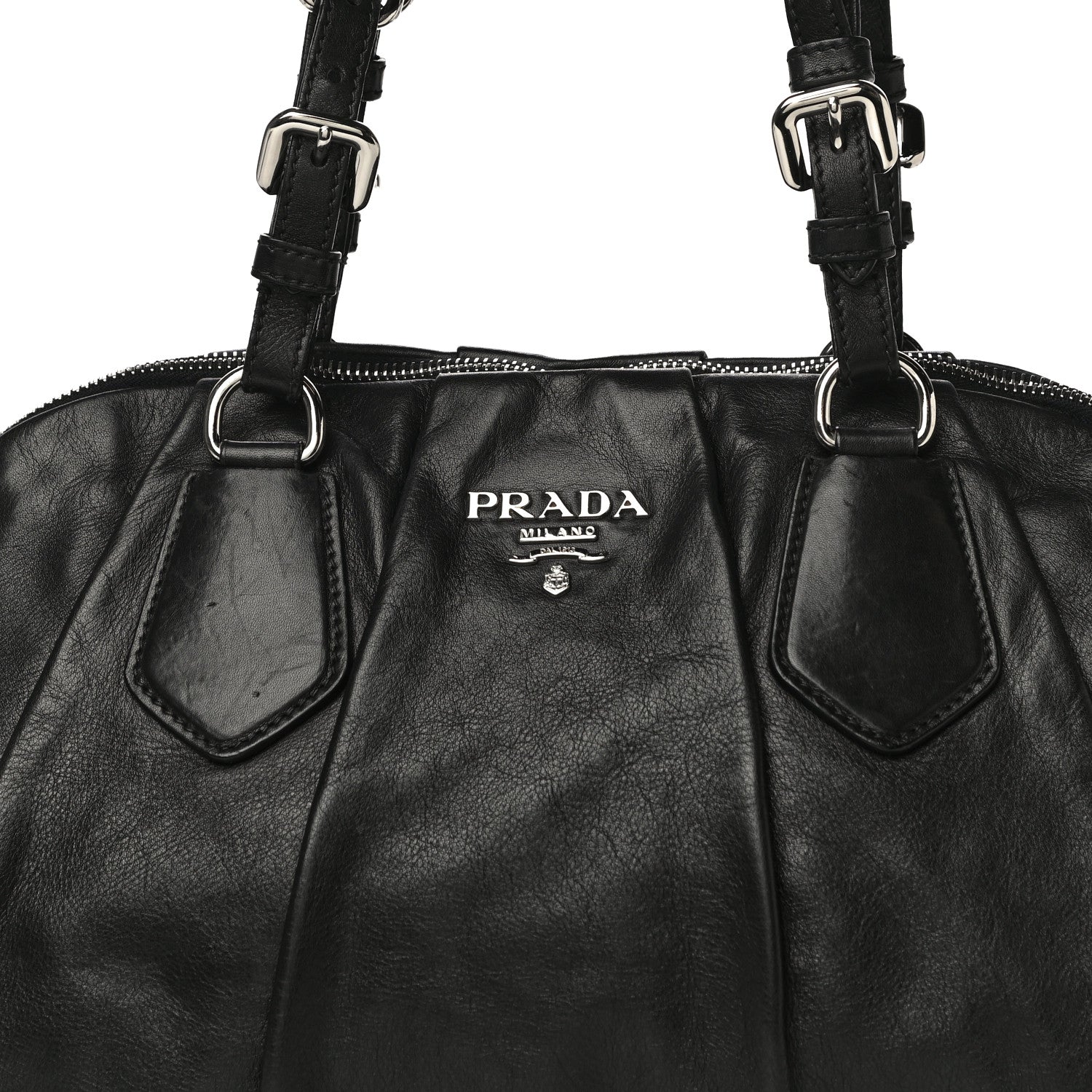 Prada Soft Calf Pleated Tote Black 8 of 21