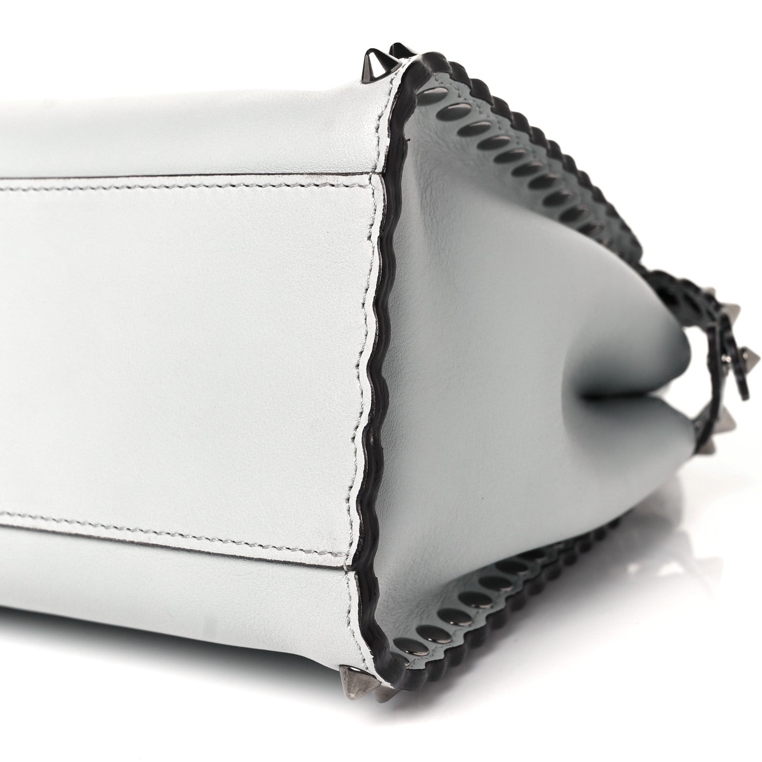 Fendi Vitello Seta Shiny Nappa Scalloped Studded Mini Peekaboo Iconic Satchel Grigio Perla 8 of 8