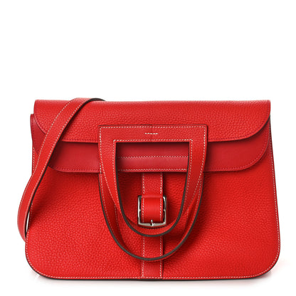 Hermes Taurillon Clemence Verso Halzan 31 GM Rouge Casaque Vermillion 1 of 8