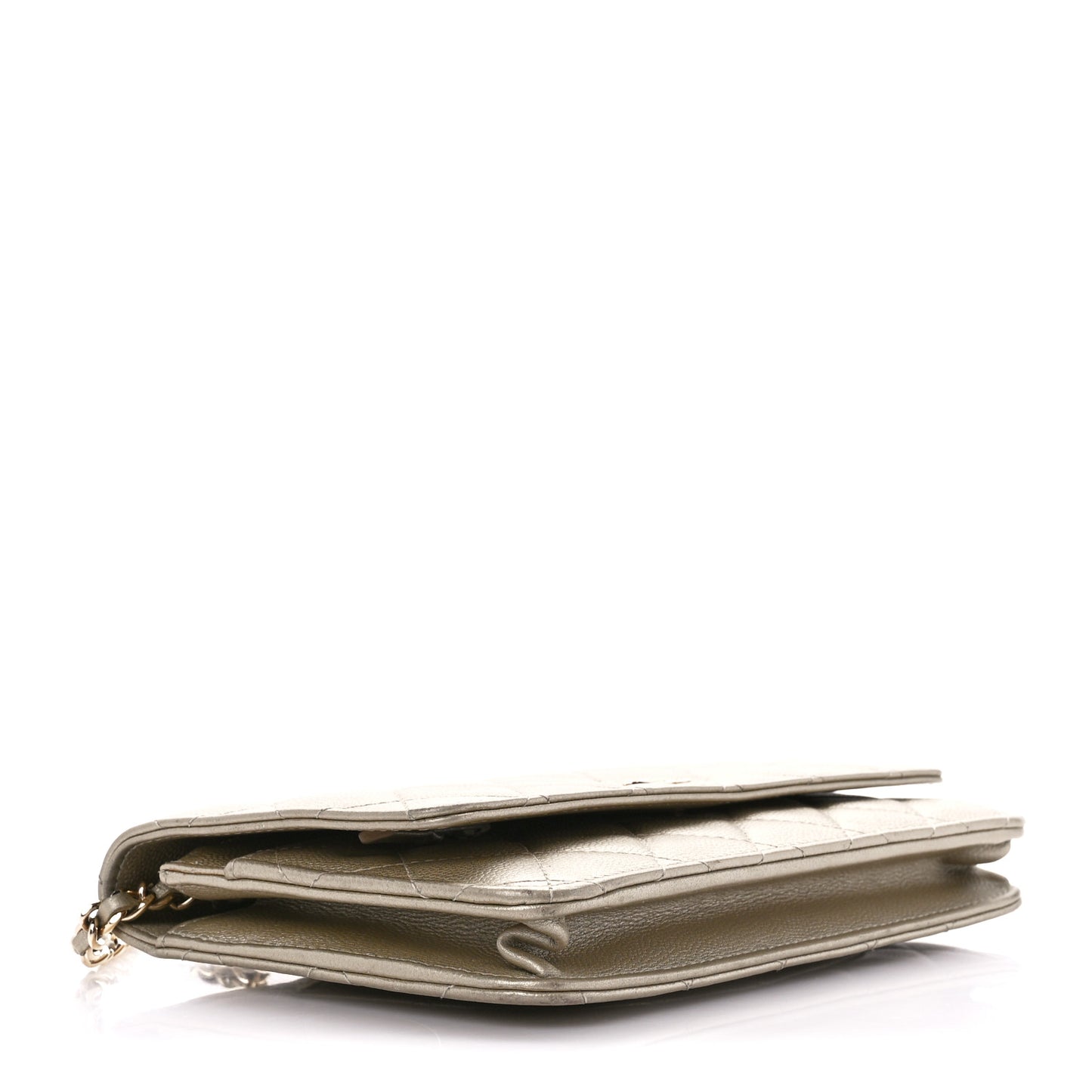 Pearly Caviar Quilted Wallet On Chain WOC Light Gold