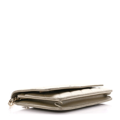 Chanel Pearly Caviar Quilted Wallet On Chain WOC Light Gold 4 of 13