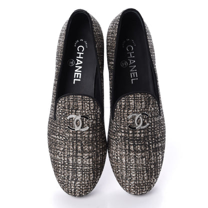 Chanel Fantasy Fabric Grosgrain CC Mocassin Loafers 37 Pink Black 5 of 12