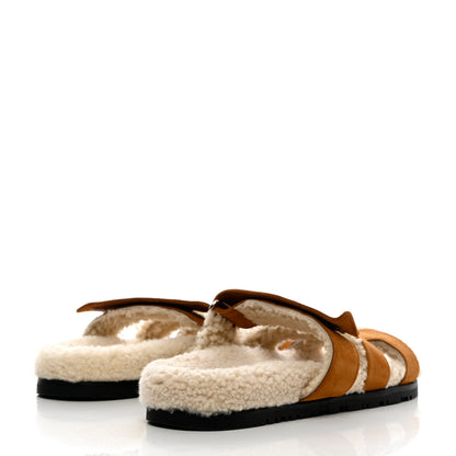 Hermes Suede Goatskin Woolskin Womens Chypre Sandals 37.5 Naturel Ecru 4 of 7