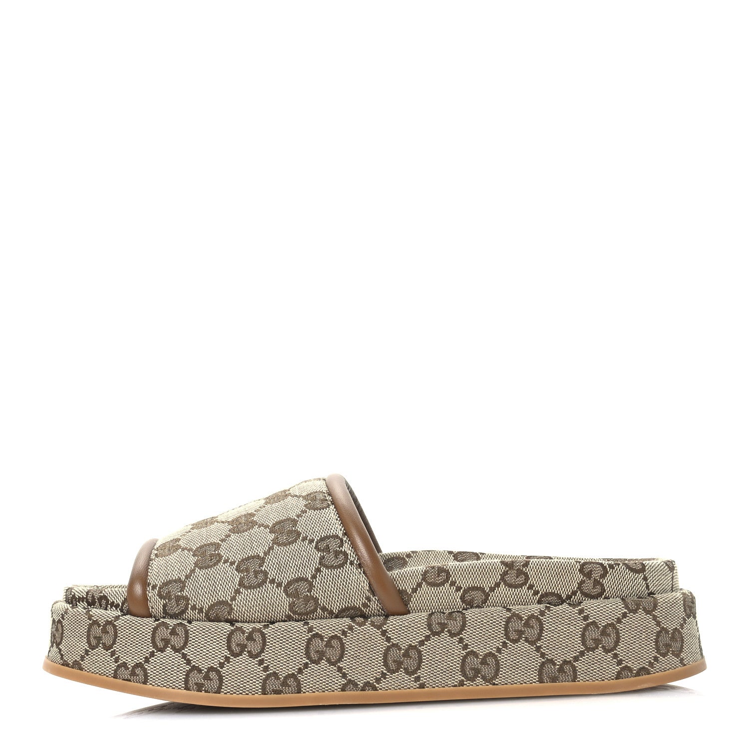 Gucci Original GG Canvas Monogram Womens GG Platform Sandals 38 Beige Dark Brown 1 of 8