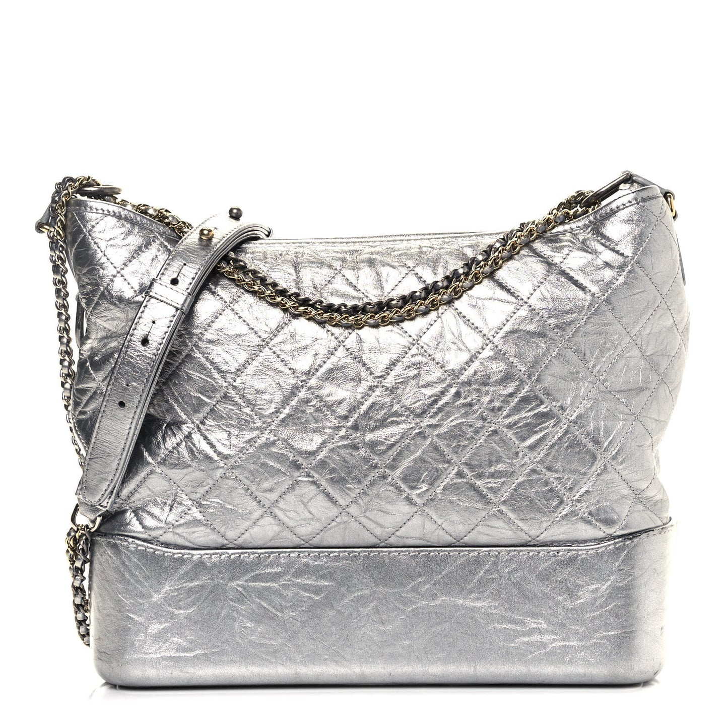 Metallic Aged Calfskin Quilted Large Gabrielle Silver