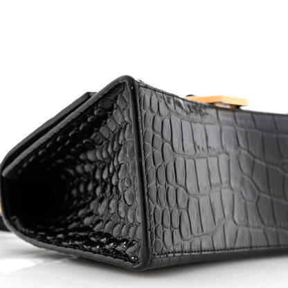Balenciaga Shiny Calfskin Crocodile Embossed Small Hourglass Top Handle Bag Black 8 of 10