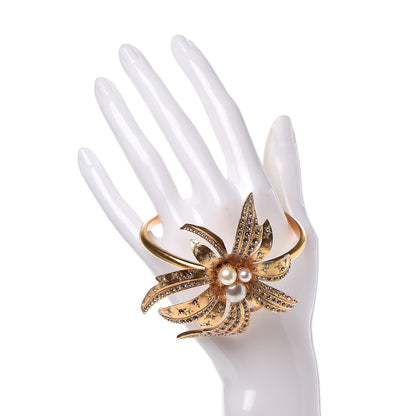 Chanel Crystal Pearl Flower Cuff Gold 2 of 4