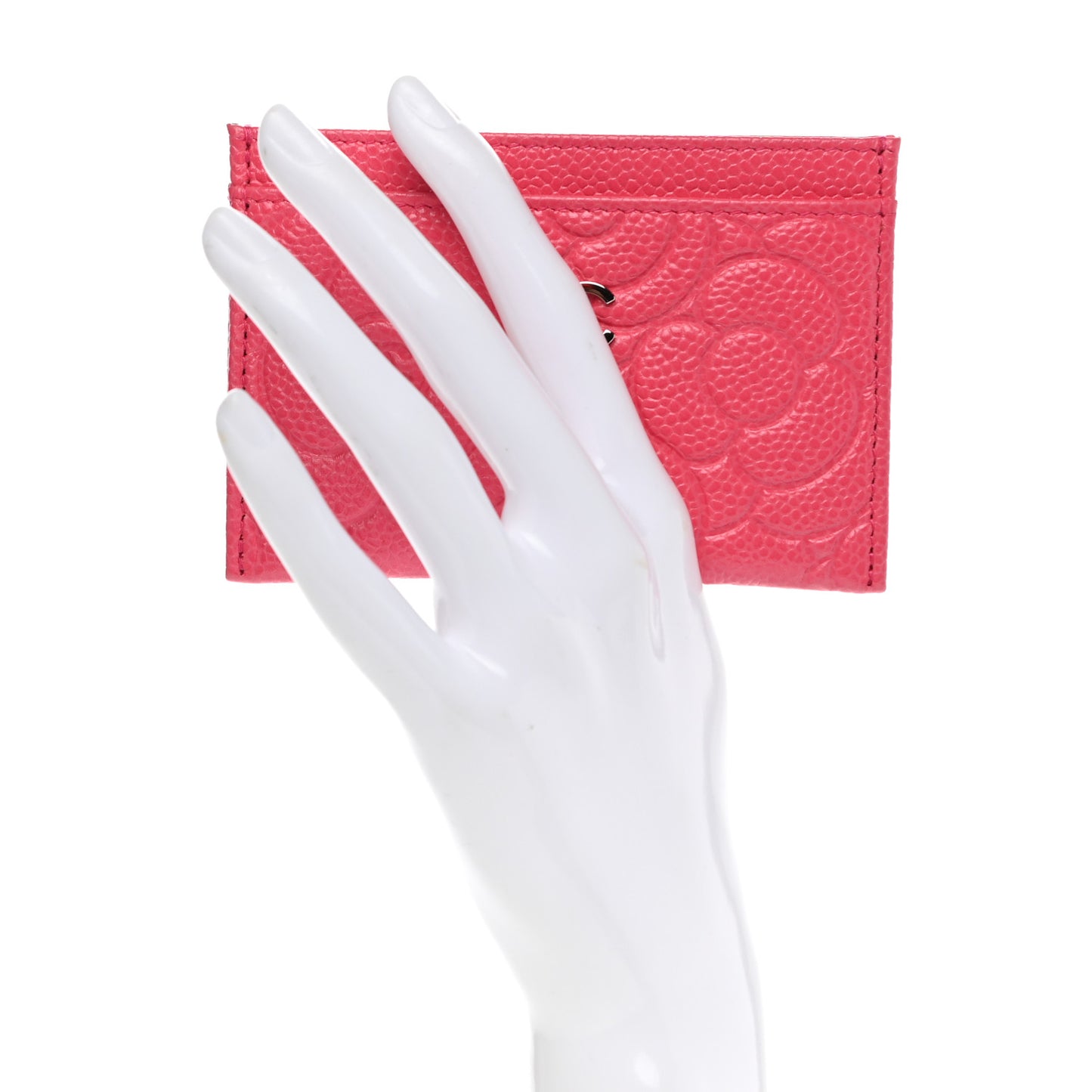Caviar Camellia Embossed Card Holder Pink