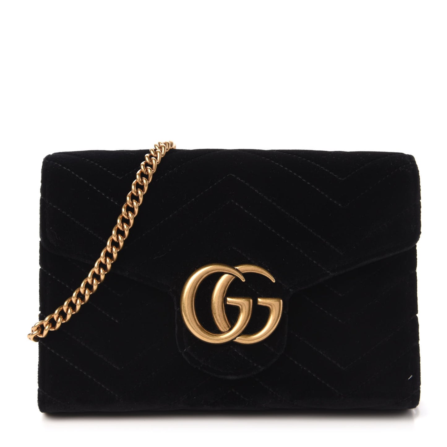 Velvet Matelasse GG Marmont Chain Wallet Black