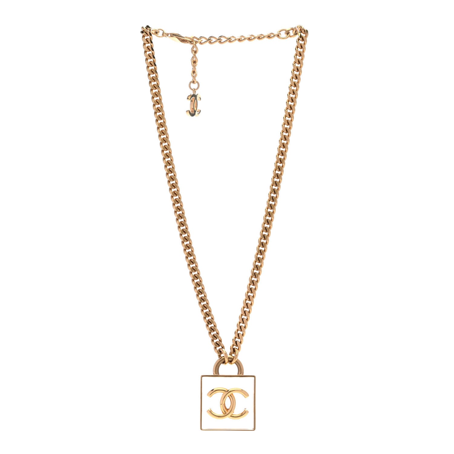 Chanel Metal Resin CC Square Necklace Gold Transparent 3 of 6