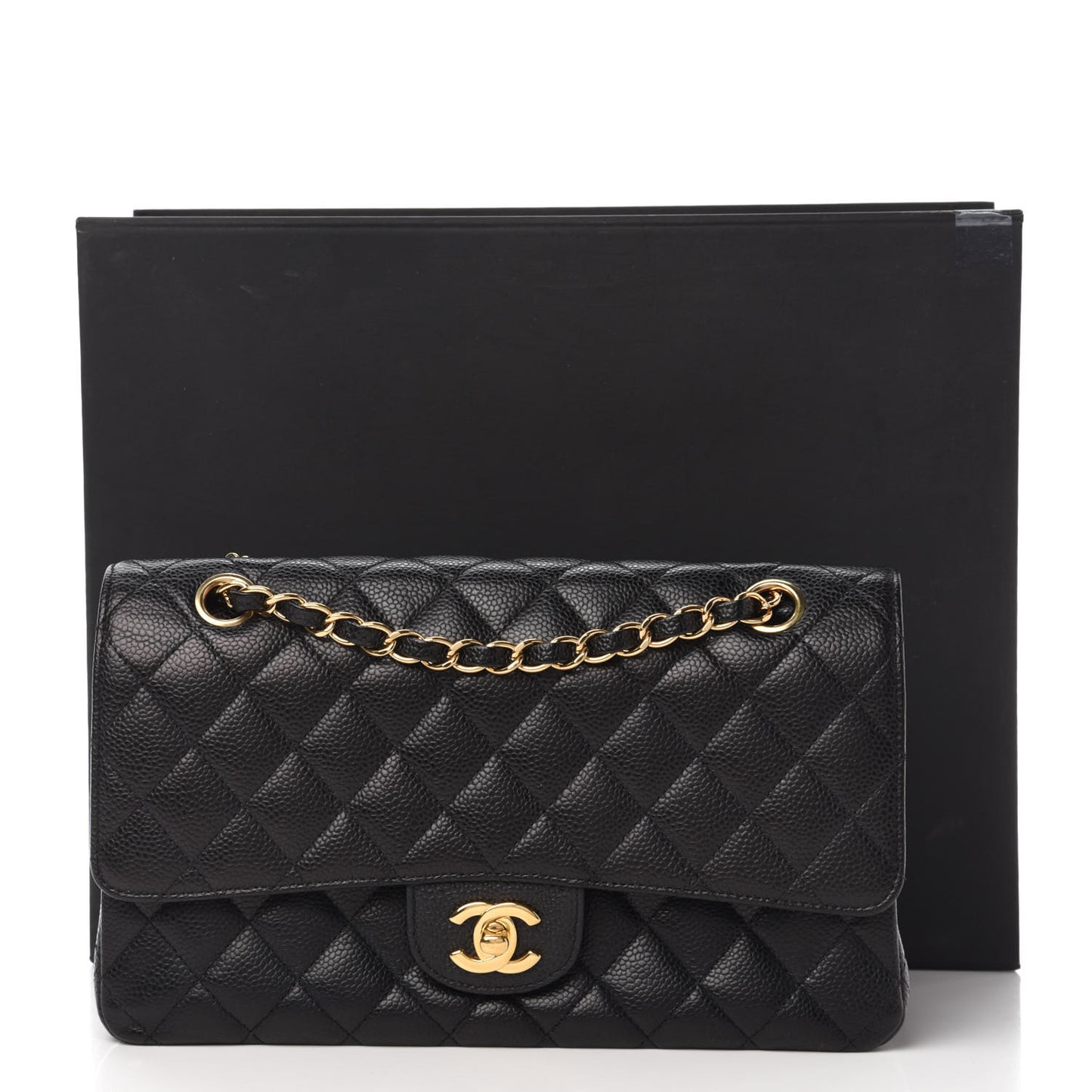 Caviar Quilted Medium Double Flap Black