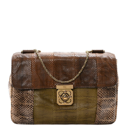 Chloe Snakeskin Jumbo Elsie Chain Shoulder Bag Brown Green 1 of 9
