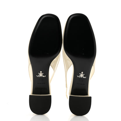 Prada Vernice Triangle Bow 45mm Slingback Pumps 38.5 Avorio 5 of 9