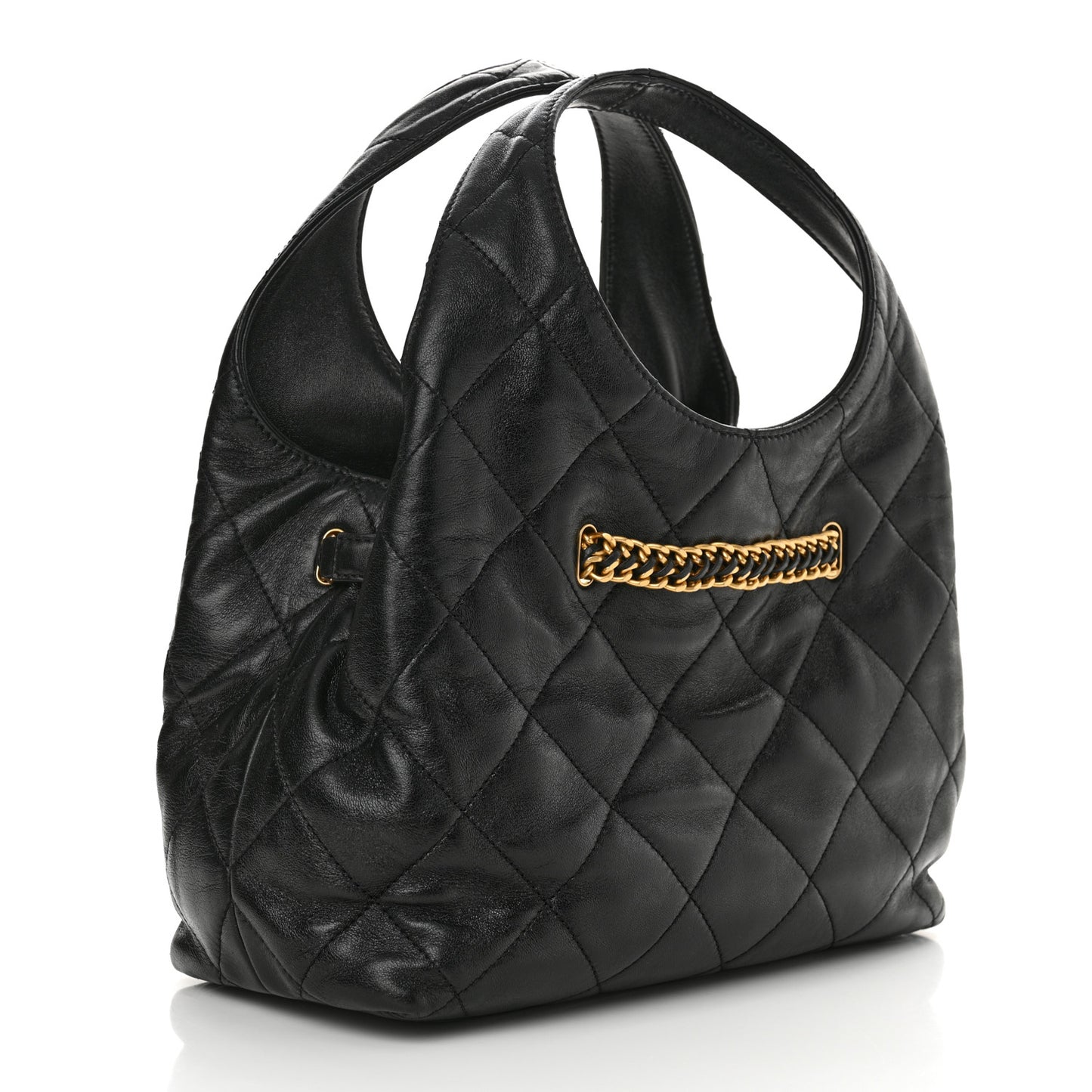 Shiny Lambskin Quilted CC Belt Shopping Bag Black Black