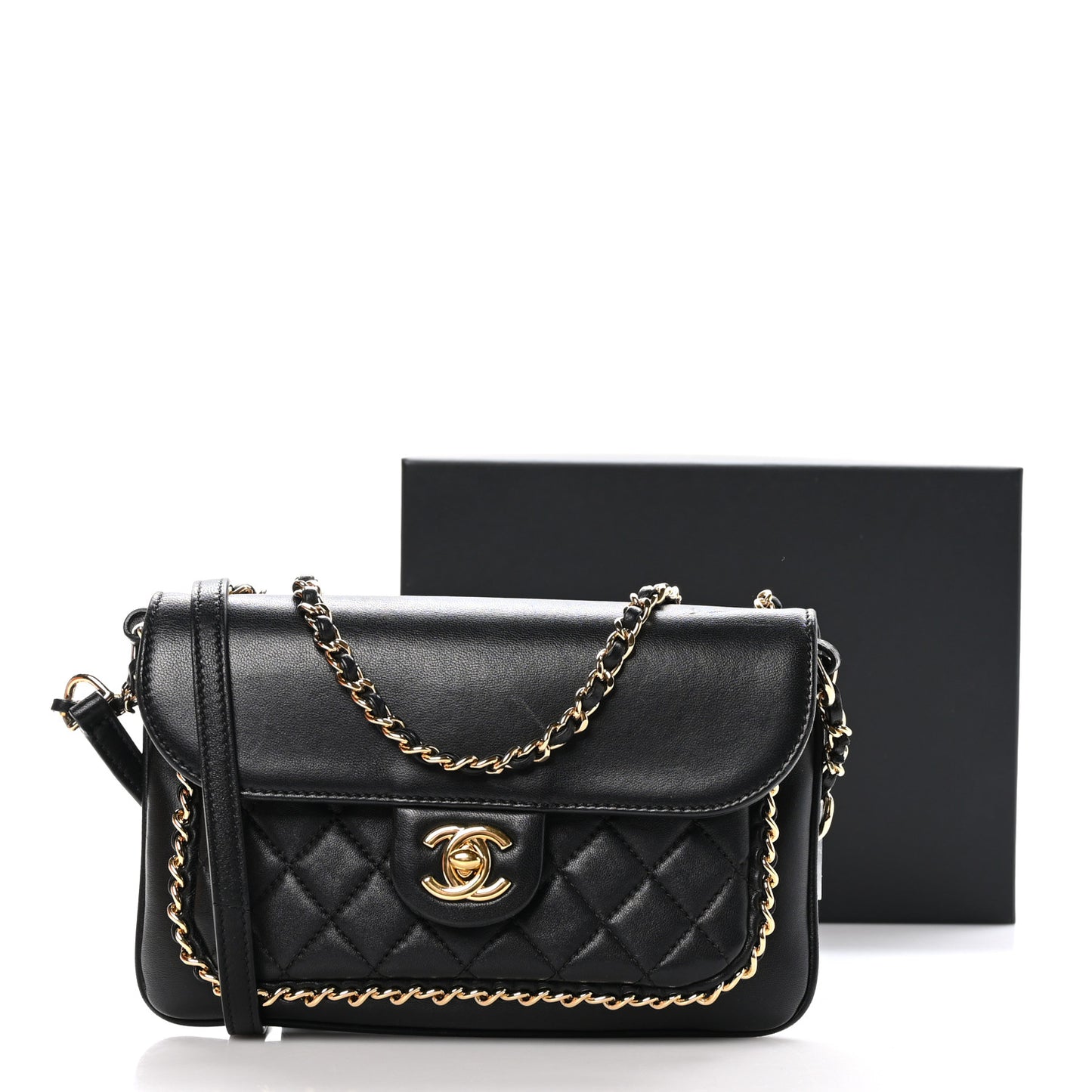 Lambskin Quilted CC Unchained Crossbody Black