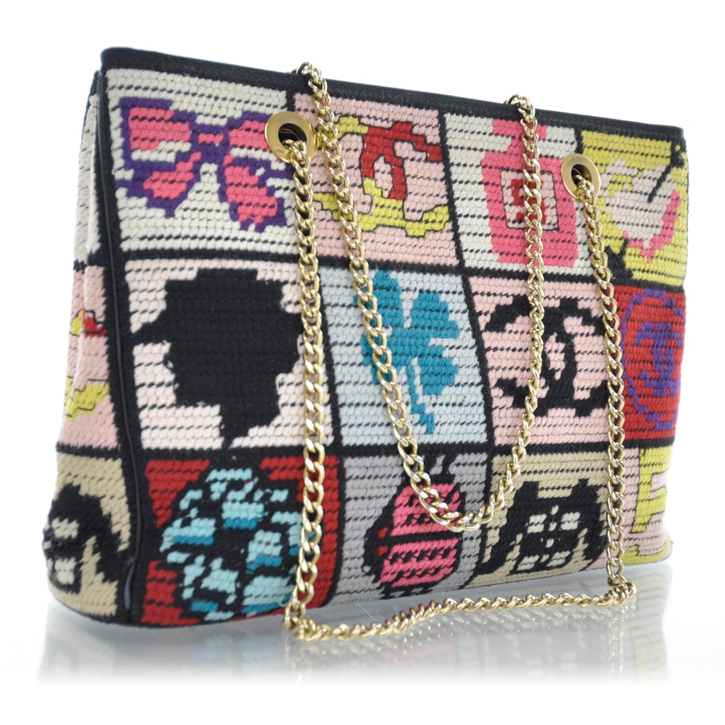 Needlepoint Precious Symbols Shoulder Bag Black