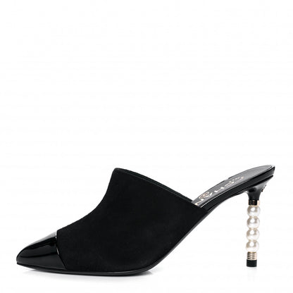 Chanel Suede Patent Calfskin Cap Toe Pearl Mule 35.5 Black 1 of 11