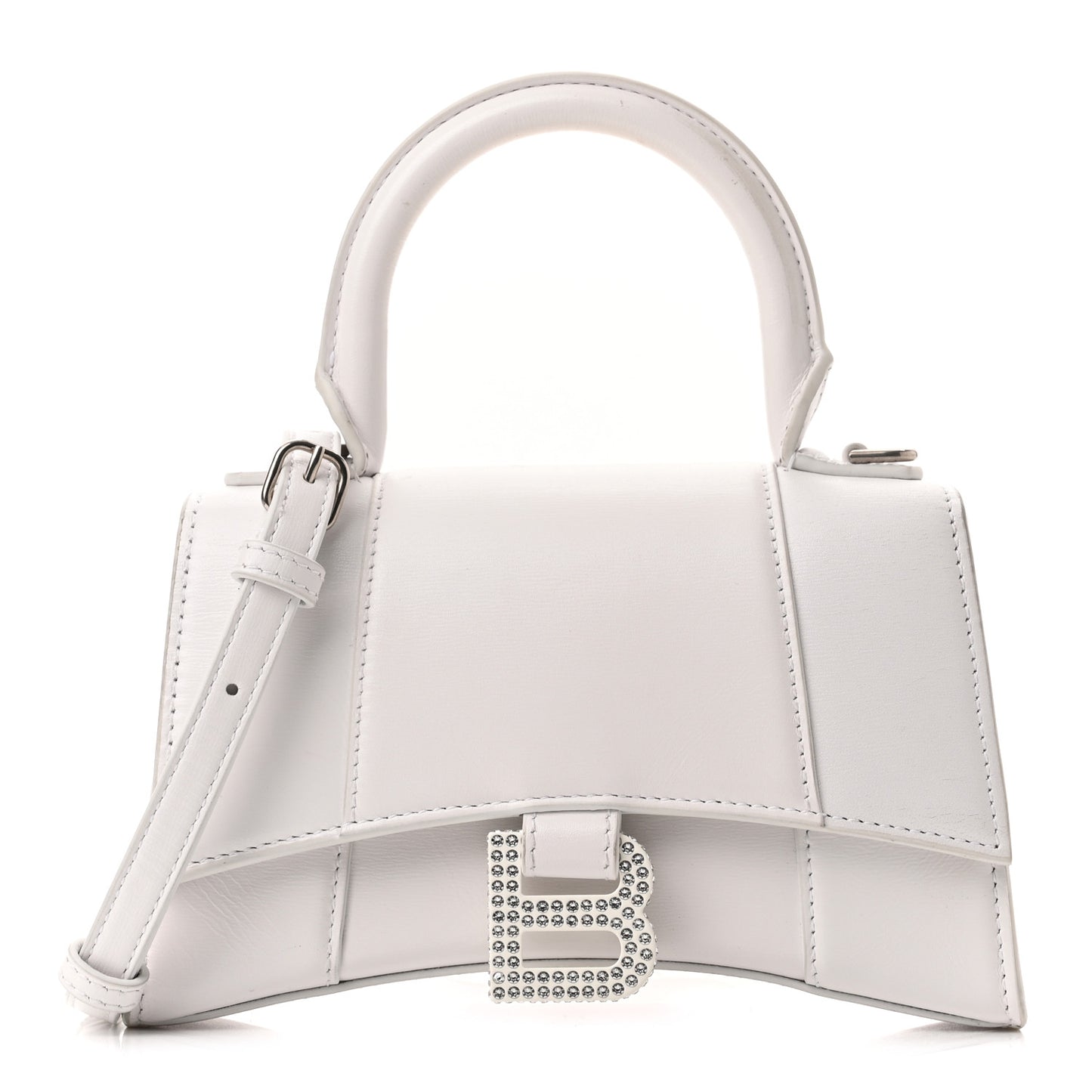 Shiny Box Calfskin Strass Hourglass Top Handle Bag XS White