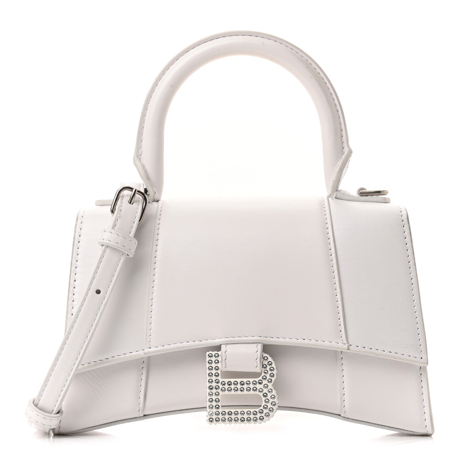 Balenciaga Shiny Box Calfskin Strass Hourglass Top Handle Bag XS White 1 of 10