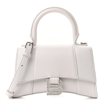 Balenciaga Shiny Box Calfskin Strass Hourglass Top Handle Bag XS White 1 of 10