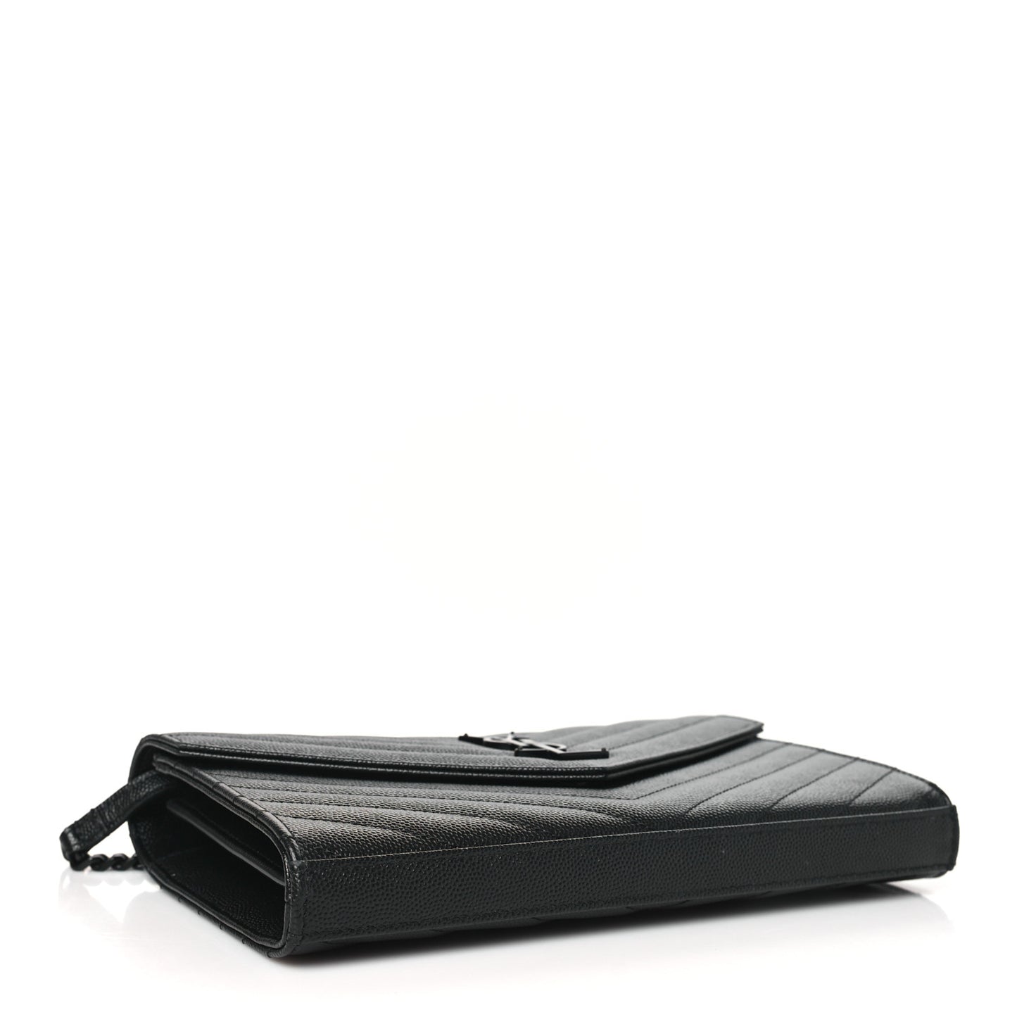 Grain De Poudre Matelasse Chevron Monogram Monochrome Chain Wallet Black