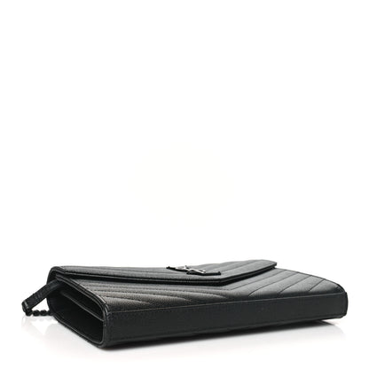 Saint Laurent Grain De Poudre Matelasse Chevron Monogram Monochrome Chain Wallet Black 4 of 10
