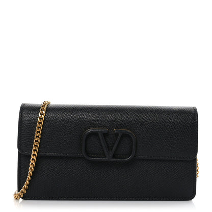 Valentino Garavani Grainy Calfskin Vlogo Wallet With Chain Black 1 of 9