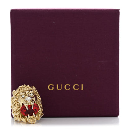 Gucci Metal Crystal Lion Head Ring L Red Gold 5 of 5